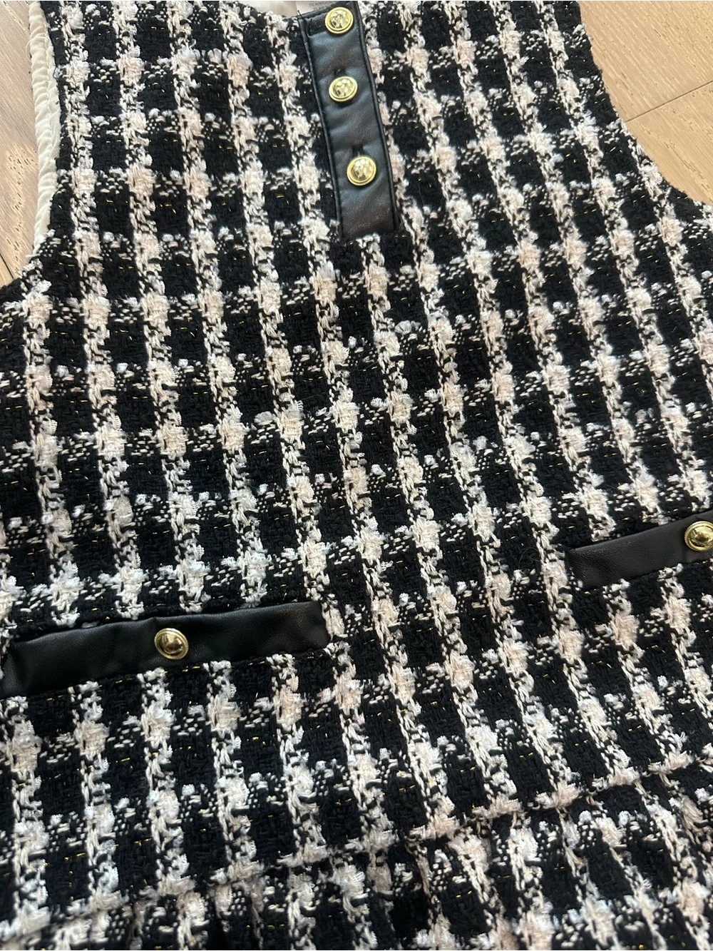 Nicole Miller Girls 3T Black & White Tweed Ruffle Hem Dress with Gold Buttons